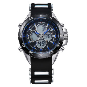 WEIDE Men Sports Watches Brand Quartz Watch Relogio Masculino LCD Digital Display Silicone Strap Alarm Waterproof Wristwatches(Blue) - intl