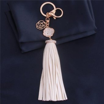 Hang-Qiao Leather Tassel Pendant Women Bag Charm Key Chains Car Flower Hang Decorations White