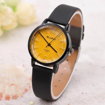 CE color dial leather belt ladies watch small fresh fashion simple female watch fashion couple watches fashion single product watch selling single product round dial black strap Yellow dial - intl