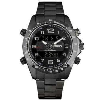 INFANTRY Mens Digital Quartz Wrist Watch Chronograph Army Black Stainless Steel