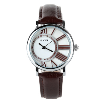 EYKI Fashion Couple PU Leather Quartz Waterproof Wristwatches (Brown)