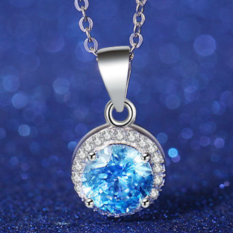 Genuine Blue Topaz Pendant Romantic Gift Solid 925 Sterling Silver Box Chain Necklace