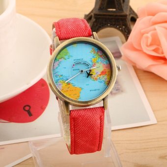 CE bronze aircraft map table rotation seconds hand belt men and women universal gold watch Europe and the United States explosive fashion single product couple watch watch selling single product round dial Red strap map dial - intl