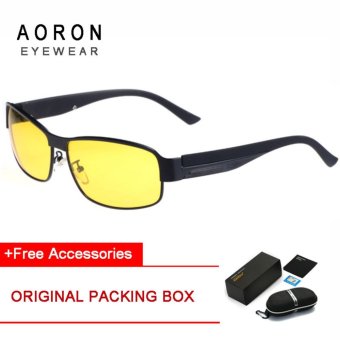 AORON Brand Brand Aoron Classic Designer Fashion Leisure Glasses Polarized Cool Sunglasses Copper Alloys Sunglasses(Black Frame+Night Yellow Lens)[Buy 1 Get 1 Freebie] - intl