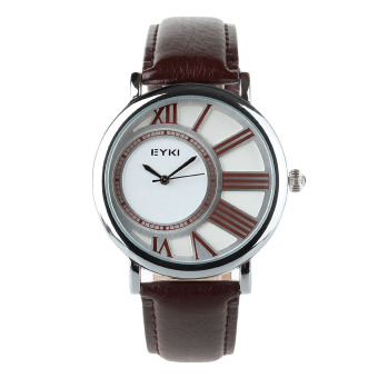 EYKI Fashion Couple White Dial Brown PU Leather Quartz Waterproof Wristwatches (Brown)