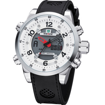 WEIDE WH3315 laki-laki olahraga luar ruangan tahan air jam tangan digital LCD sejalan dengan alarm/lampu belakang - putih (1 x LR626)