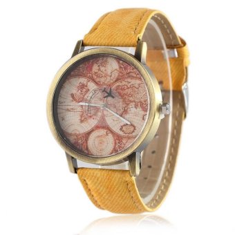 CE bronze map aircraft second hand watch female models two needle dial denim female watch fashion table fashion single product watch selling single product round dial Yellow strap pattern dial - intl