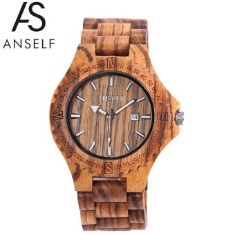 ANSELF High Quality Unique Lightweight Wooden Simple Luminous Wristwatch Trendy Analog Quartz Men Watch with Calendar - intl