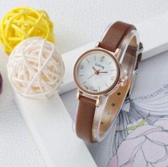 CE Korean version of the trend of female students belt quartz watch female models diamond simple thin belt watch ultra-thin ladies watch fashion single product watch selling single product round dial Brown strap White dial - intl