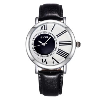 kobwa Fashion Casual Roman Number Wristwatches Genuine Leather Strap Watch Women Men EYKI Brand Lovers' Watches (black white men) - intl