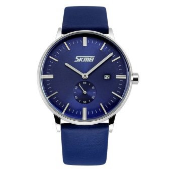 SKMEI Casual Men Leather Strap Watch Water Resistant 30m - 9083CL - Biru