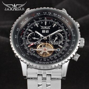 Jargar Men's Watch Luxury Automatic Self-wind Tourbillion Stainless Steel Case Brass Band Wrist Watch - intl