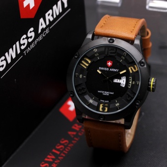 Swiss Army Limited Edition D48H140SA3283MCKLTM Day Date Jam Tangan Pria Leather Strap ( Coklat Muda )