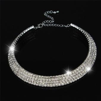 LALANG New Women Crystal Rhinestone Necklace Crew Neck Jewelry 4-rows Crystal