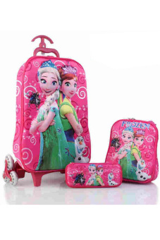 BGC Frozen Fever Elsa Anna Pink Tatoo Koper Set Troley T Samurai + Lunch Box + Kotak Pensil Frozen 3D Hard Cover Tas Anak Sekolah