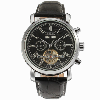 Jargar Men Mechanical Dress Watch Tourbillon Automatic Wristwatch Black Leather Strap Gift Box JAG540M3S1 (Black)