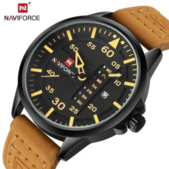 NAVIFORCE 9074 Mens Watches Top Brand Luxury NAVIFORCE Quartz Watch Men Sport Military Clock Male Leather Strap Wristwatch Relogio Masculino (Brown) - intl
