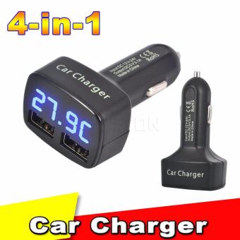 Pitaldo Charger Mobil 4in1 3,1A 2 colokan USB dengan LED Display Voltmeter Amperemeter Termometer