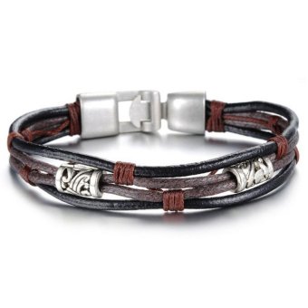 Kebolat Fashion Multi-Layer Genuine Leather Man Bracelets Casual/Sporty Easy Alloy Hook Link Chain Men Jewelry - intl