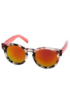 Moreno Kacamata Hitam Casual Pria Wanita Flower Pattern - Unisex Sunglasses - Round Frame - Merah