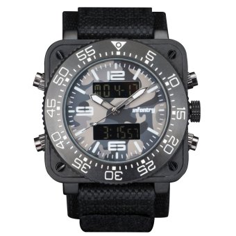 INFANTRY Mens Digital Quartz Wrist Watch Chronograph Alarm Army Camo Black Nylon