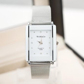 Mesh Belt Couple Watches Casual Brand MiNi Ladies Quartz Watch Silver Band and Black Dial White - intl