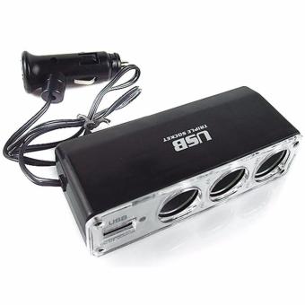 USB + Triple Car Plug ( Cigarette Lighter Mobil x 3 + USB)