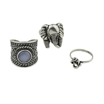 Feelontop 3 Pcs/Set Vintage Style Indian Silver Design Elephant Shape Big Finger Rings - intl