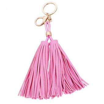 Hang-Qiao Leather Tassel Pendant Women Bag Charm Key Chains Car Simple Hang Decorations Pink