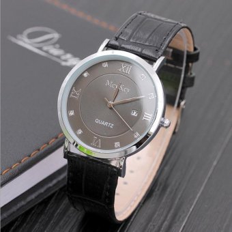 CE thin section with a calendar men's business casual watch simple belt point drill scale Europe and the United States selling fashion single product watch selling single product round dial black strap black dial-A - intl