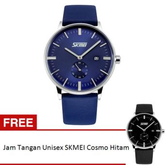 SKMEI Cosmo 9083 Jam Tangan Wanita - Biru - Tali Kulit - Blue Edition + Free Jam Tangan Unisex SKMEI Cosmo 9083 Hitam