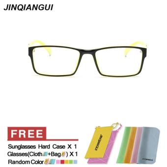 JINQIANGUI Fashion Mens Glasses Frame Rectangle Glasses BlackYellow Frame Glasses Plastic Frames Plain for Myopia Men Eyeglasses Optical Frame Glasses - intl