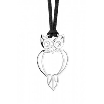 Elli Germany 925 Silver Kalung Owl Syntethic Leather Hitam