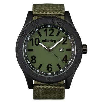 INFANTRY Mens Date Analog Wrist Watch Luminous Sport Army Tactical Green Canvas