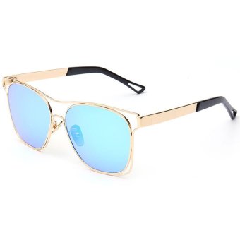 Newest Metal Frame Sunglasses Women Retro Cat Eye Sun Glasses Reflective Mirror Fashion Glasses Shades UV400 CC1857-05 (Blue)