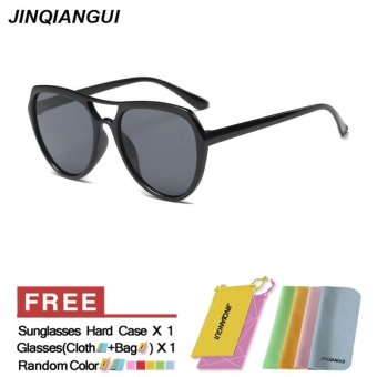 JINQIANGUI Sunglasses Women Oval Plastic Frame Sun Glasses BrightBlack Color Eyewear Brand Designer UV400 - intl
