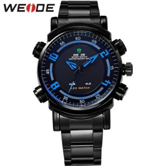 [100% Genuine]WEIDE Brand Men Quartz Watch LED Digital Watches Stainless Steel Dual Time Display Waterproof Wristwatches - intl