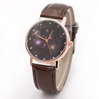 CE Europe and the United States selling new night sky watch female models star belt ladies watch fashion single product couple fashion watch selling single product round dial brown strap gold dial - intl
