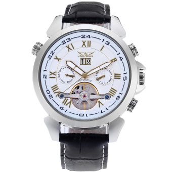 Jargar Men'S Roman Numerals Tourbillon Automatic Silver Luxury Genuine Leather Strap Watch(White)