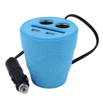 D-24 Crocodile Texture Car Cup Charger 2.1A/1A Dual USB Ports Car 12V-24V Charger With 2-Socket Cigarette And Card Socket - intl