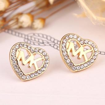 Hequ HOT SALE Hollow Heart-shaped Diamond Crystal Stud Earrings Earrings for Women Gold Jewelry Golden Bear Clip Crystal Earrings Gold - intl