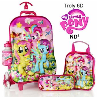 Kenzo Shop- Little Pony 3D Timbul Tas Trolley Anak 4 in 1 set 6 Roda Gagang Samurai Import-Pink