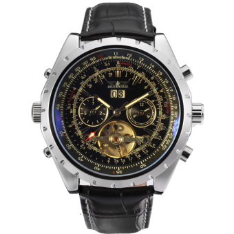Jargar Men Mechanical Dress Watch Tourbillon Automatic Wristwatch Black Leather Strap Gift Box JAG212M3S7 Black