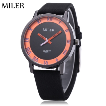 Miler A8287 Unisex Quartz Watch Roman Numerals Scale Daily Water Resistance Leather Band Wristwatch (Orange)