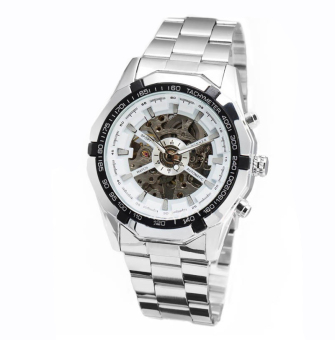 WINNER Men Skeleton Dial Automatic Mechanical Stainless Steel Watch (White)