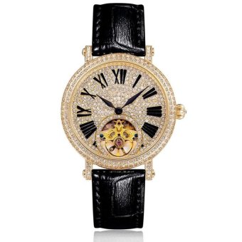 googmnof Wei Na davena with genuine Damen automatic mechanicalwatch waterproof diamond watch belt large hollow watch dial (Black) - intl