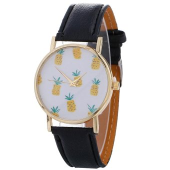 Stylish Pineapple Printing Leather Bracelet Lady Womans Wrist Watch - intl
