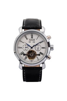 JARGAR J034 Multi-functional Men's Boys Round Dial Automatic Mechanial Wrist Watch with Date /Week /PU Band White
