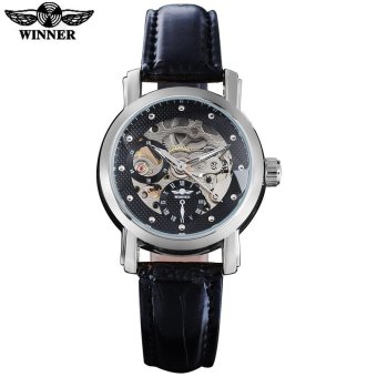 2017 WINNER China Brand Women Watch Simple Automatic Self Wind Watch Skeleton Dials Transparent Glass Silver Case Leather Band - intl