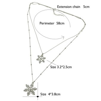 New Lo ng Gold Silver Color Multilayer Chain Necklace Rhinestone Snowflake Pendant Necklace - intl